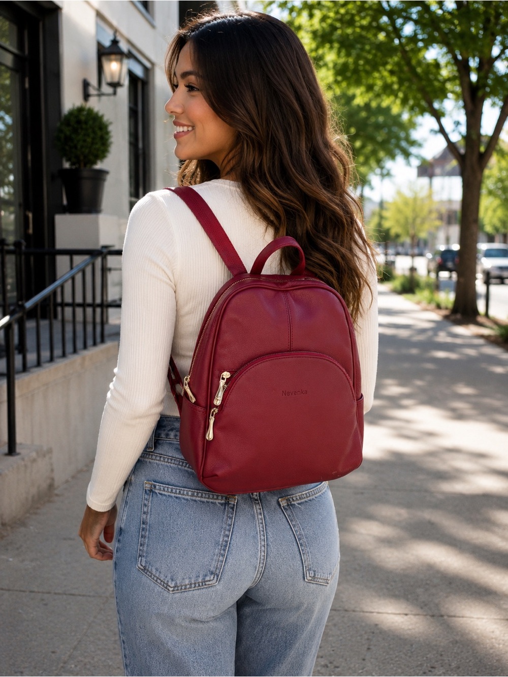 Nevenka Women's Red Mini Leather Backpack